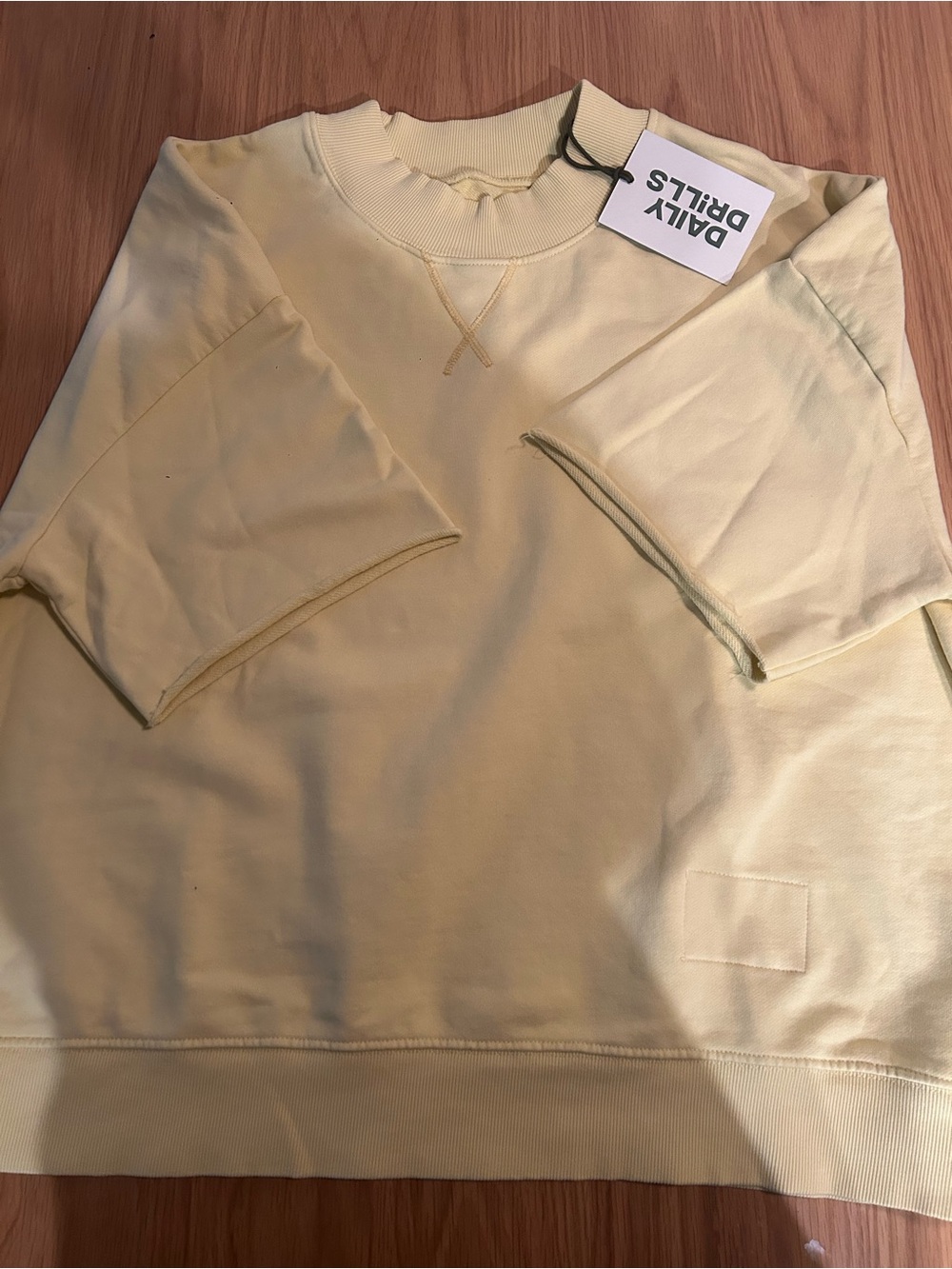 Daily Drills Cropped Sleeve Vintage Crew - Butter Yellow w/ Tonal Patch M/L NWT